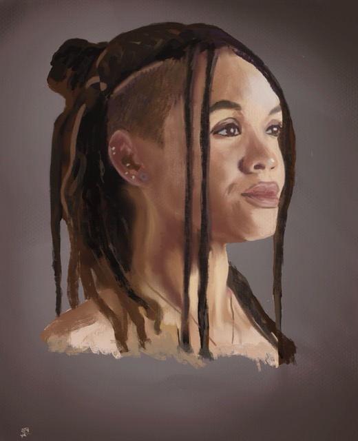 head portrait of anblack woman with dreads